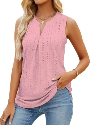 Sleeveless Tops for Women Dressy Casual Summer Blouses Trendy Eyelet Office Work Shirts