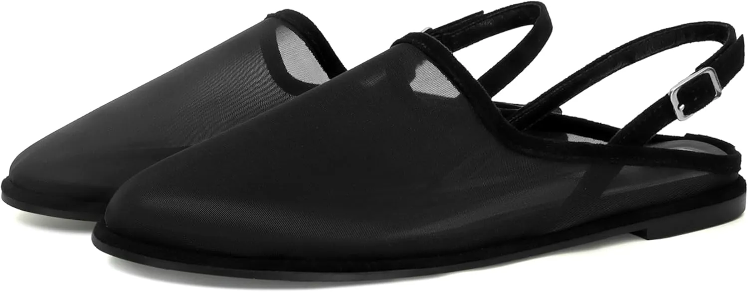 Slingback Mesh Flats for Women Tulle Slip On Casual Work Ballet Flats