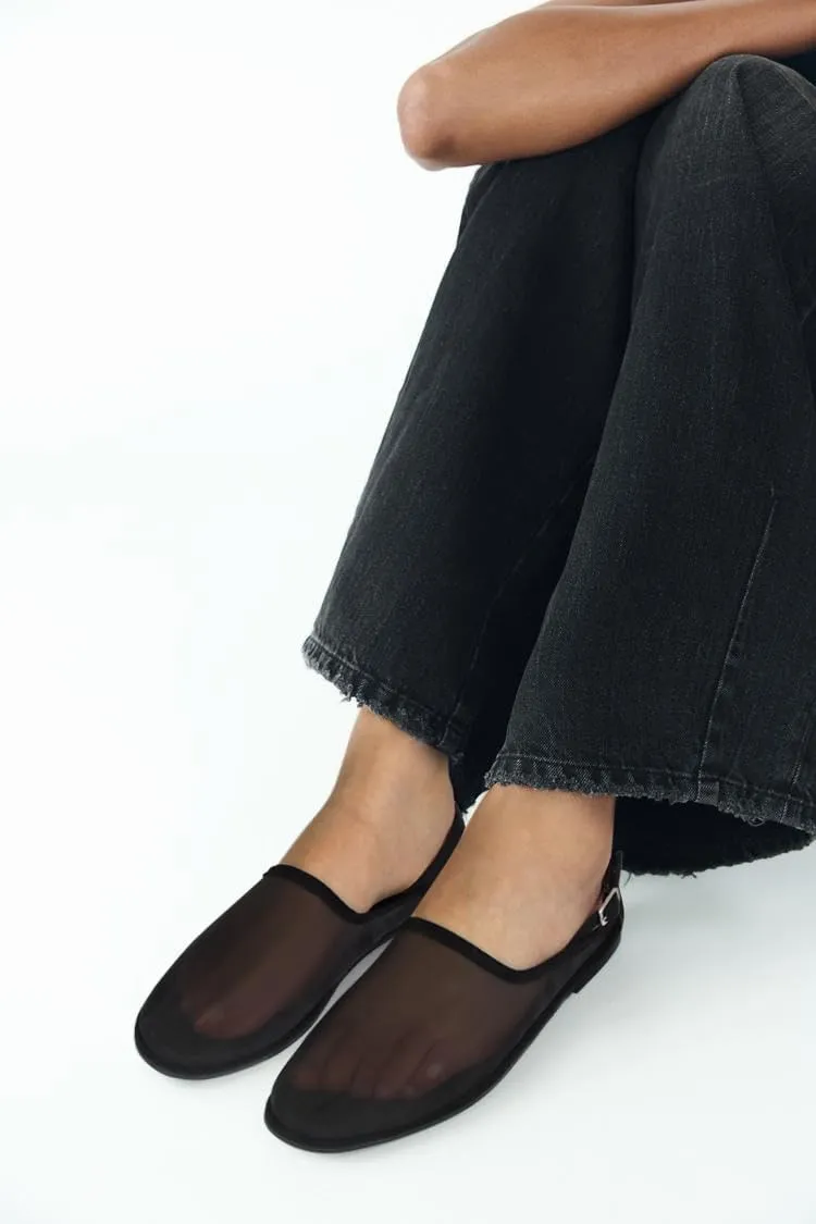 Slingback Mesh Flats for Women Tulle Slip On Casual Work Ballet Flats