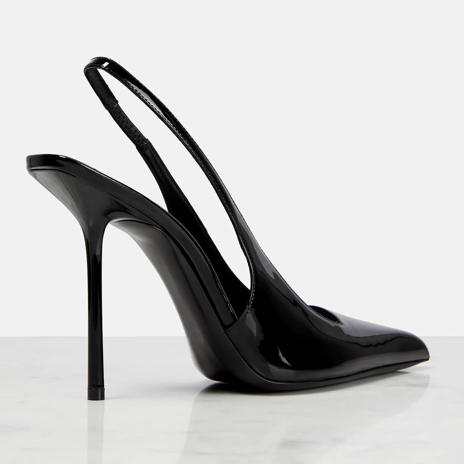 Slingback Stiletto Heels for Women Pointed Toe Slip On Patent Leather Pumps Backless Stretch Strap Dress High Heels
