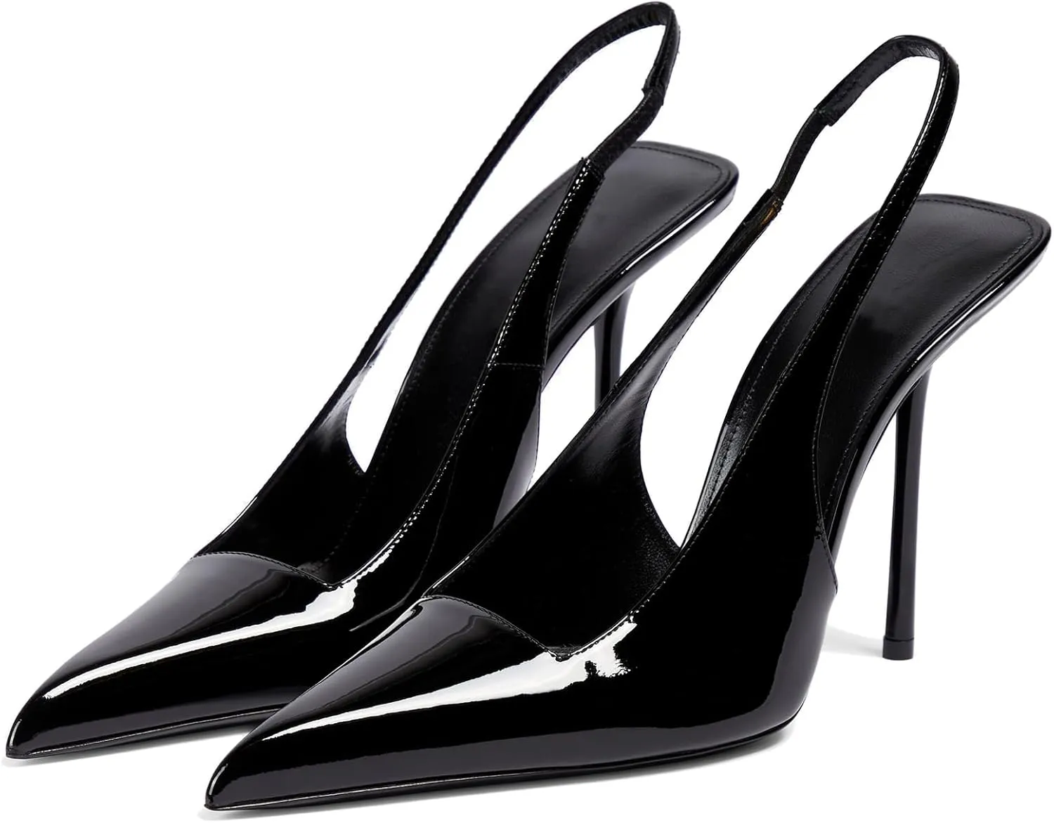 Slingback Stiletto Heels for Women Pointed Toe Slip On Patent Leather Pumps Backless Stretch Strap Dress High Heels