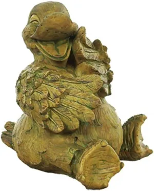 Slip The Duck Stone Garden Statue 11in Tall Brushed Moss Cypress Color