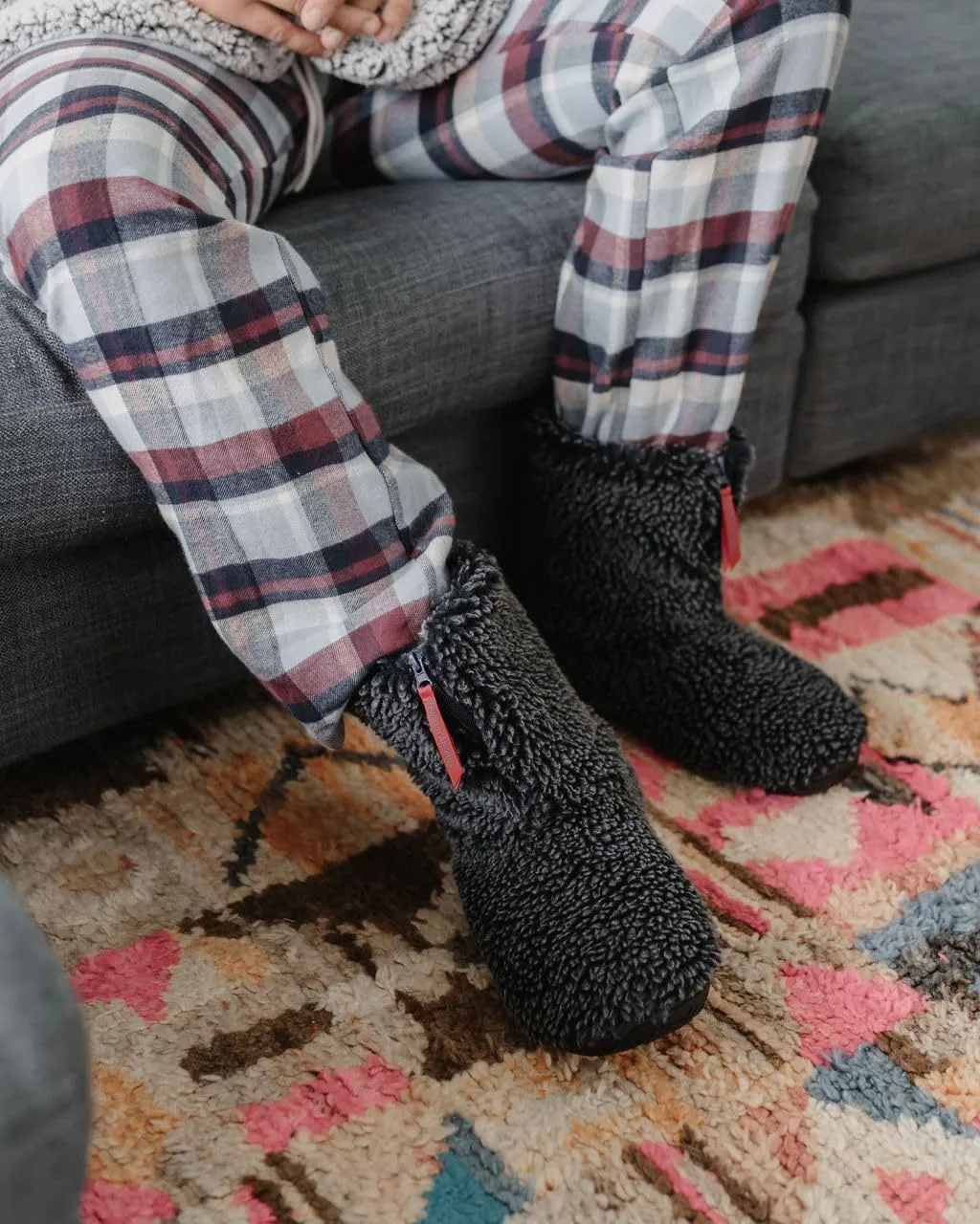 Slipper Boots for Men Indoor Outdoor - Warm Sherpa Memory Foam House Slippers - Non-Slip Outsole, Machine Washable, Zip Up - Washed Black - Mens Slippers - Gosling