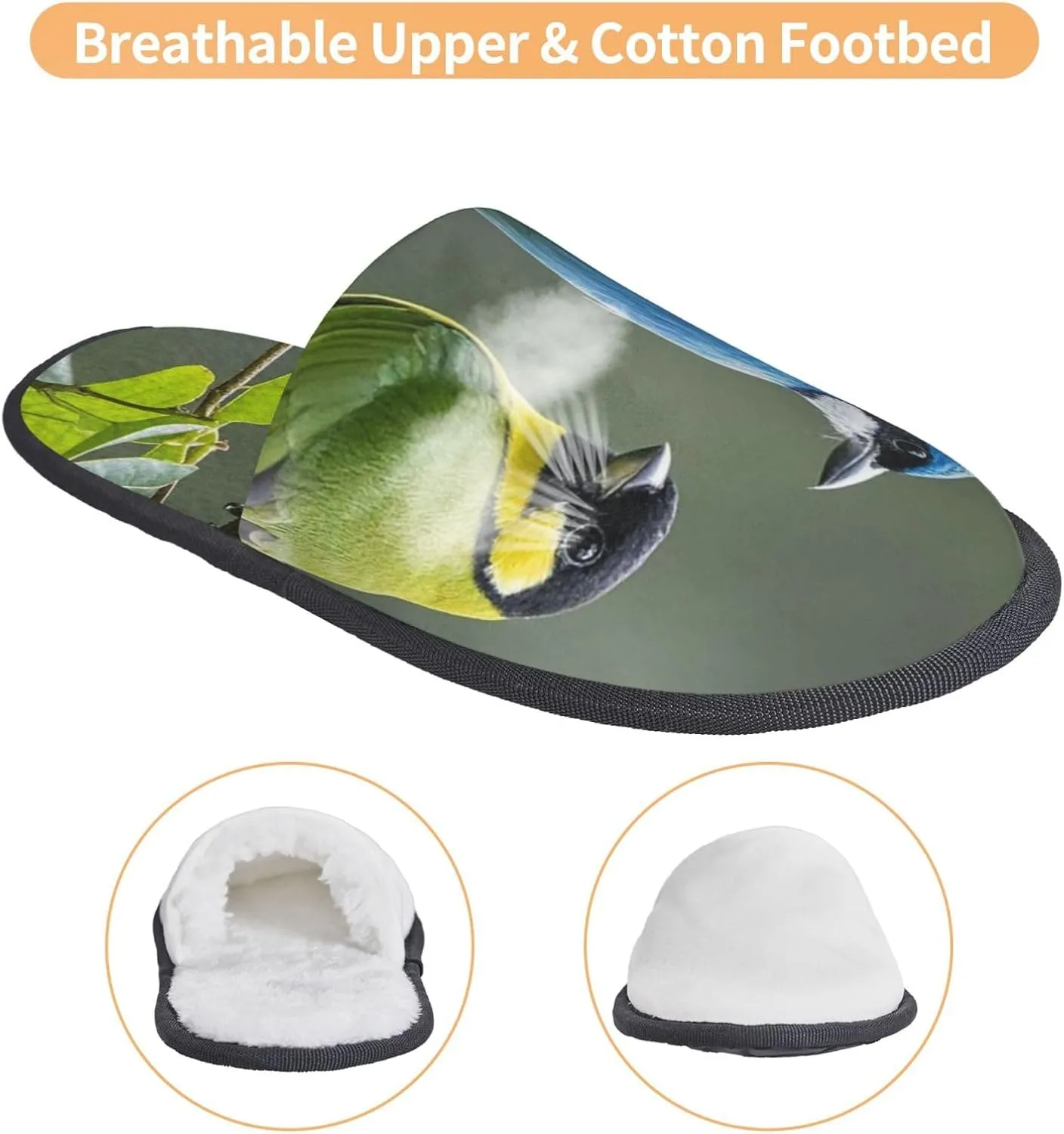 Slippers for Women Men Memory Foam Slippers Birds nature green colors House Slippers Winter Slides Indoor House Shoes