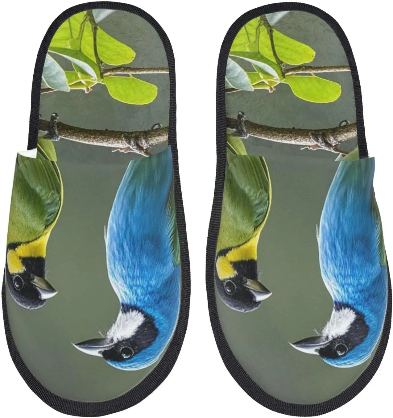 Slippers for Women Men Memory Foam Slippers Birds nature green colors House Slippers Winter Slides Indoor House Shoes