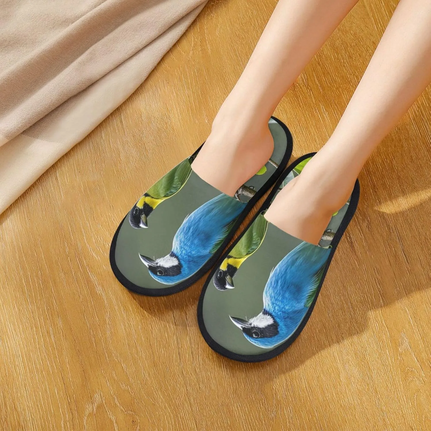 Slippers for Women Men Memory Foam Slippers Birds nature green colors House Slippers Winter Slides Indoor House Shoes