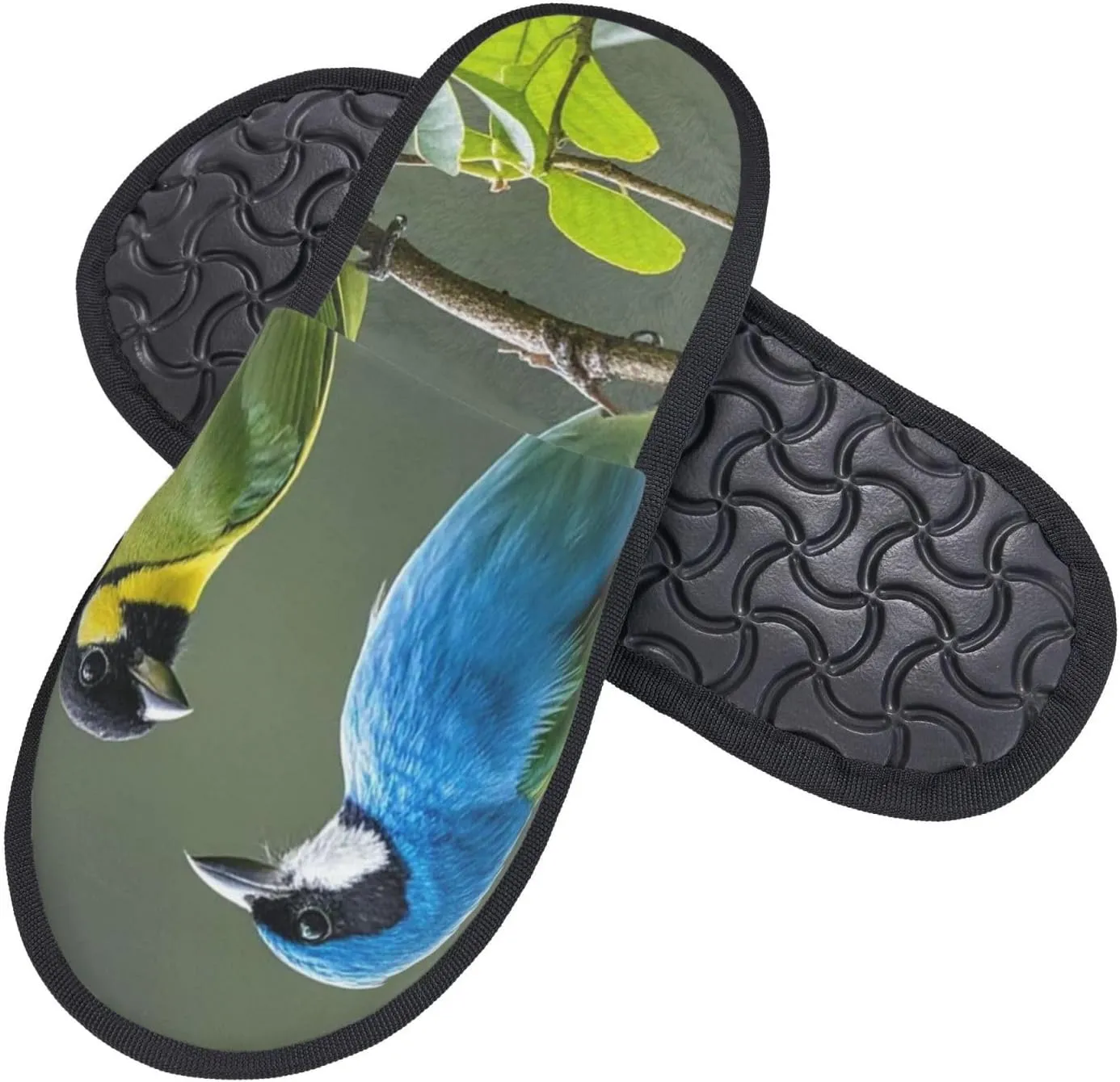 Slippers for Women Men Memory Foam Slippers Birds nature green colors House Slippers Winter Slides Indoor House Shoes