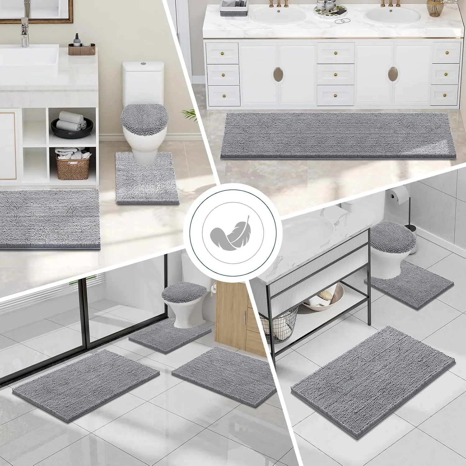 Smiry Bathroom Rugs Sets 2 Piece, Soft Absorbent Chenille Machine Washable Non Slip Shaggy Bath Rug Set for Tub, Shower, and Floor (30x20 24x16, Dark Grey)