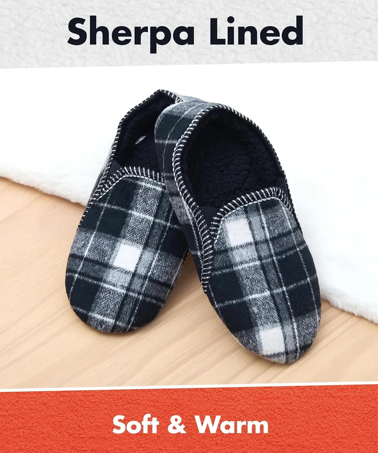 Snoozies Alpine Plaid House Slippers for Men, Non-Skid Soft Sole Slippers for Men with Warm Sherpa Fleece Lining