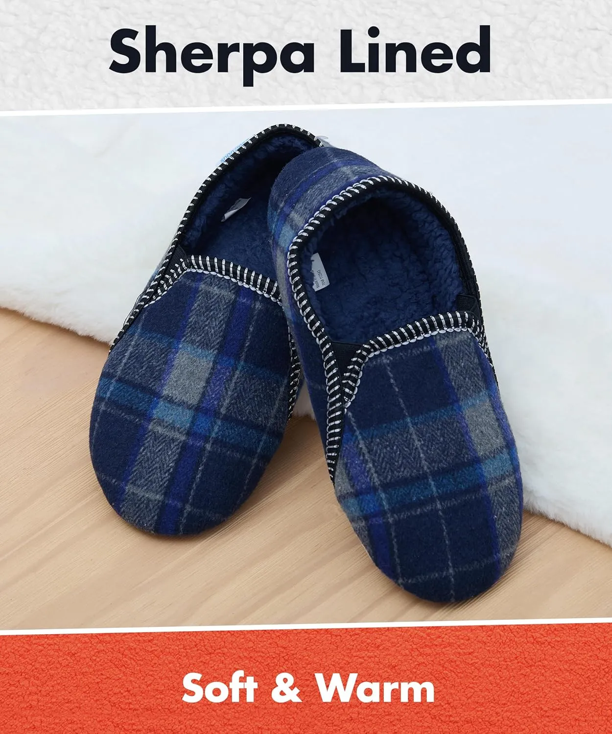 Snoozies Alpine Plaid House Slippers for Men, Non-Skid Soft Sole Slippers for Men with Warm Sherpa Fleece Lining