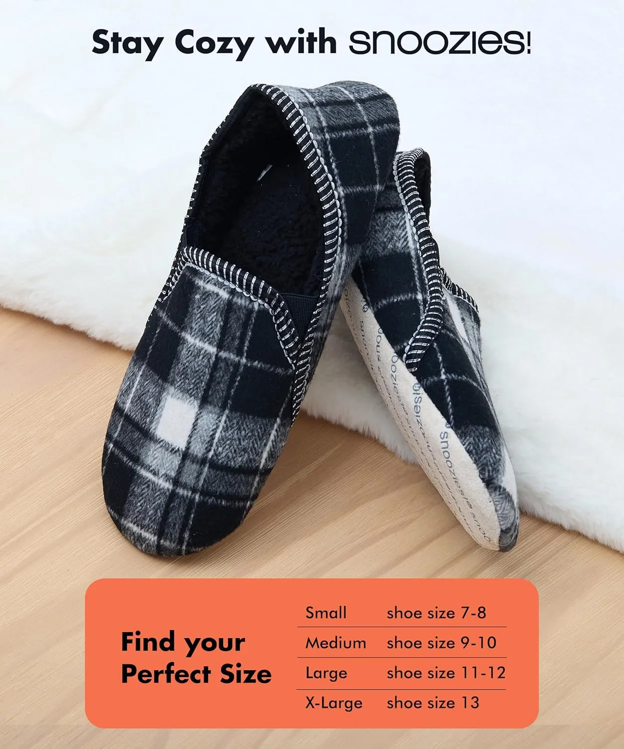 Snoozies Alpine Plaid House Slippers for Men, Non-Skid Soft Sole Slippers for Men with Warm Sherpa Fleece Lining