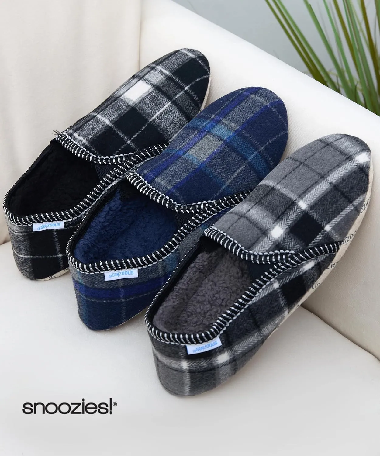 Snoozies Alpine Plaid House Slippers for Men, Non-Skid Soft Sole Slippers for Men with Warm Sherpa Fleece Lining