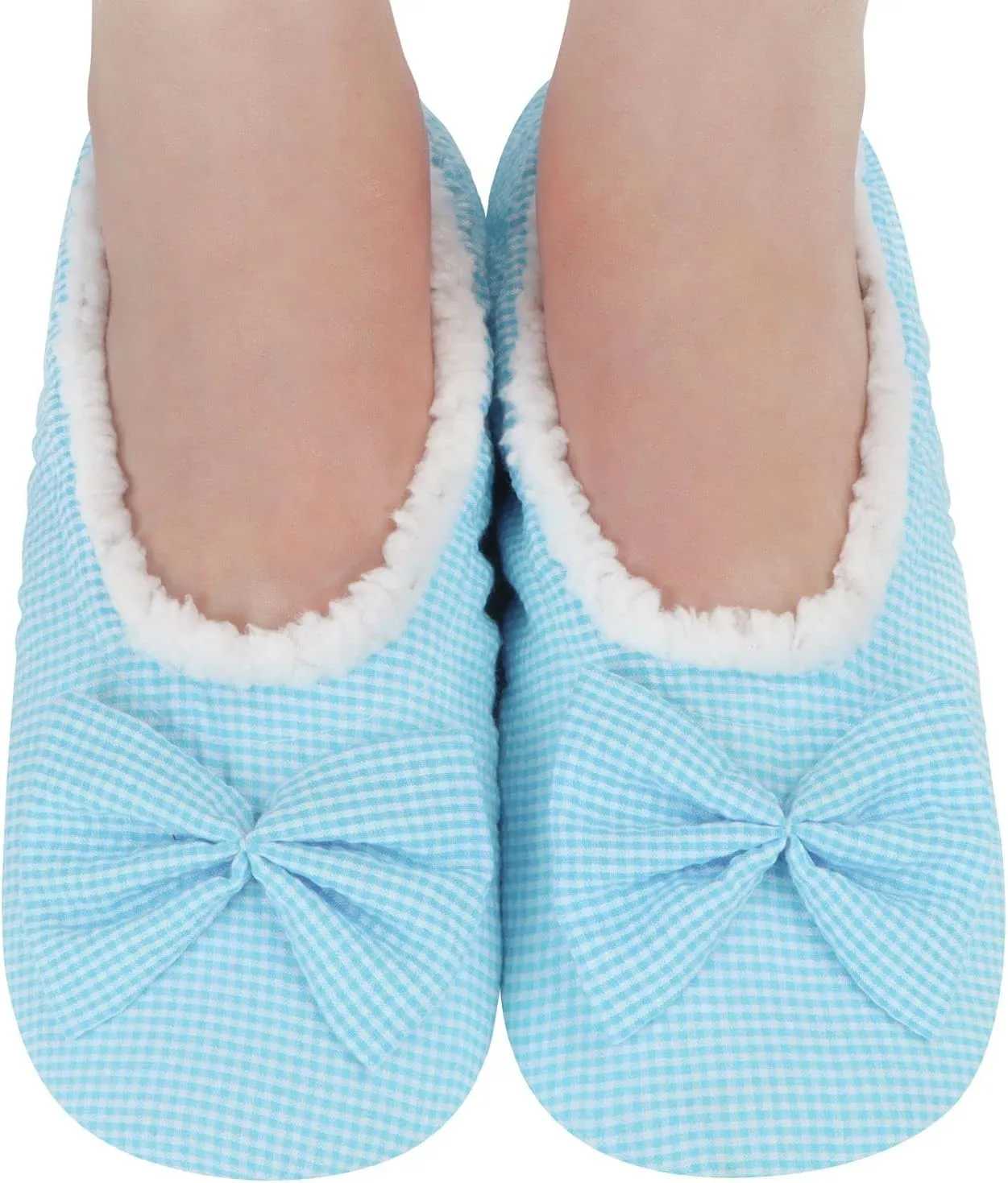 Snoozies Flat Ballet Slippers for Women Indoor, Lightweight and Soft Sherpa-Lined Slipper Socks Non-Skid, Ladies Gifts