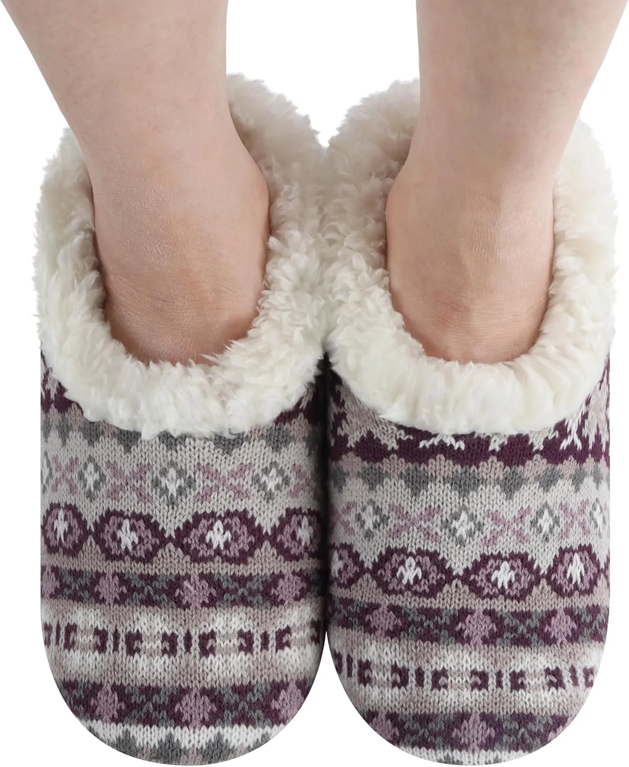 Snoozies Nordic Sherpa-Lined Cozy Slipper Socks for Women Indoor, Womens Warm Slippers for Winter, Soft Slippers for Women