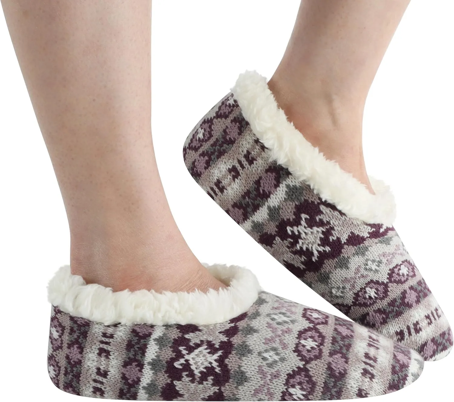 Snoozies Nordic Sherpa-Lined Cozy Slipper Socks for Women Indoor, Womens Warm Slippers for Winter, Soft Slippers for Women