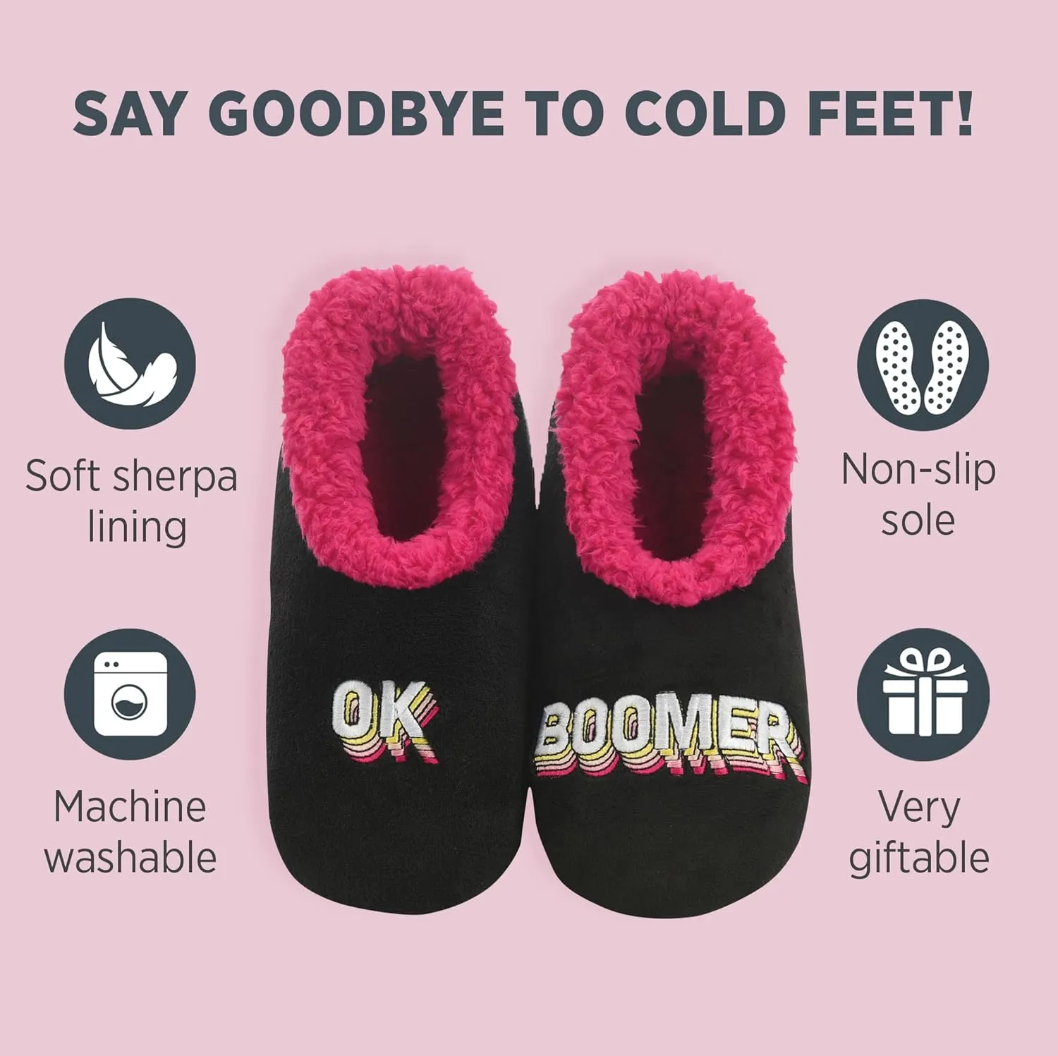 Snoozies Pairable Slipper Socks - Funny House Slippers for Women, Non-Slip Fuzzy Slipper Socks