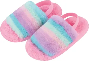 Snoozies Pedicure Slipper Slides for Women - Cute, Fluffy Indoor House Slippers for Women with Back Strap and Non-Skid Sole - Ladies Spa Sandals