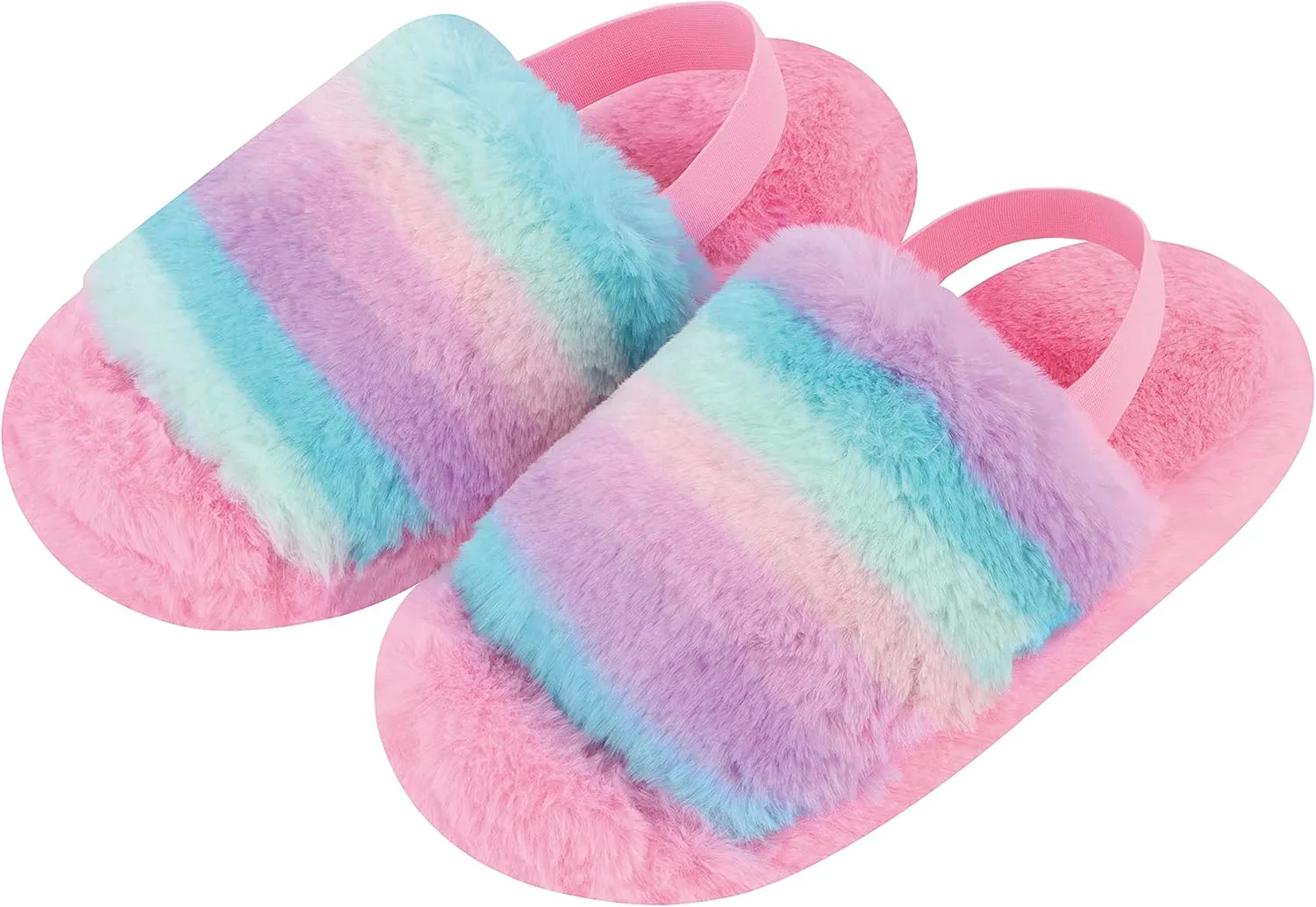 Snoozies Pedicure Slipper Slides for Women - Cute, Fluffy Indoor House Slippers for Women with Back Strap and Non-Skid Sole - Ladies Spa Sandals