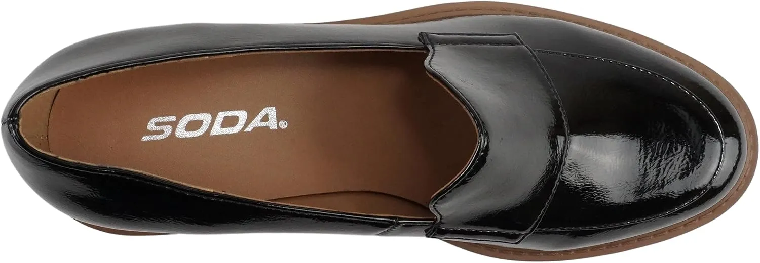 Soda “Smart” ~ Women Round Toe Slip-On Low Wedge Heel Lug Sole Loafer Shoe