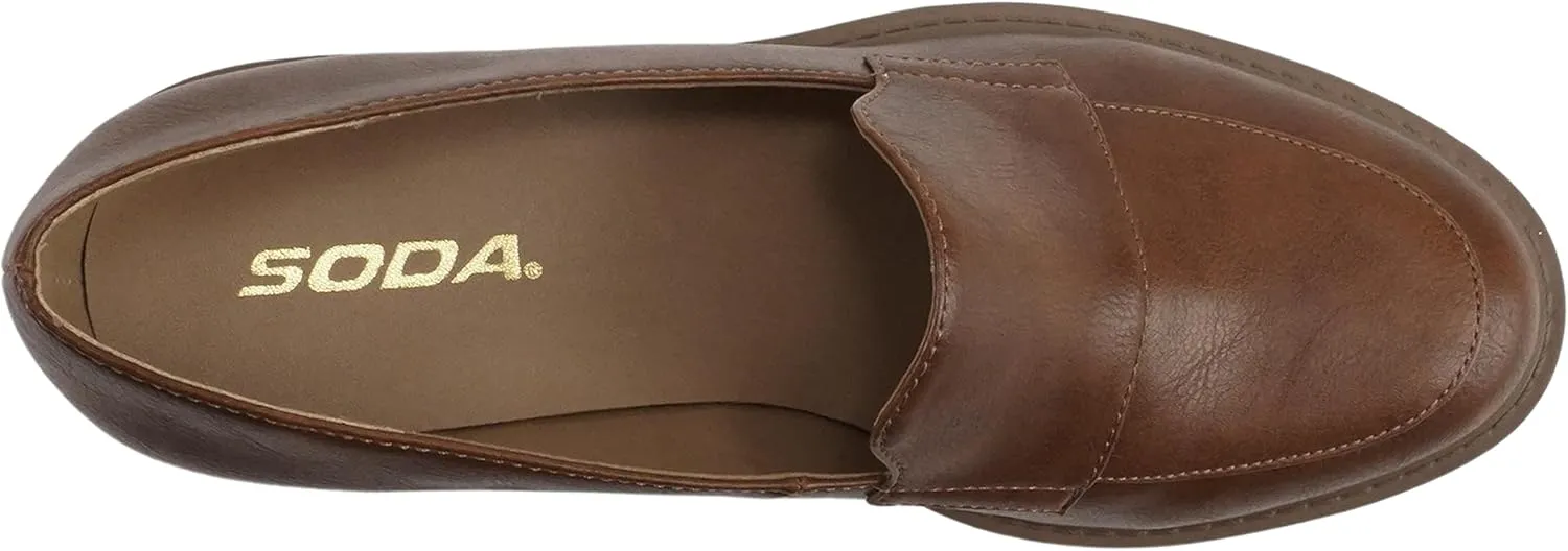 Soda “Smart” ~ Women Round Toe Slip-On Low Wedge Heel Lug Sole Loafer Shoe