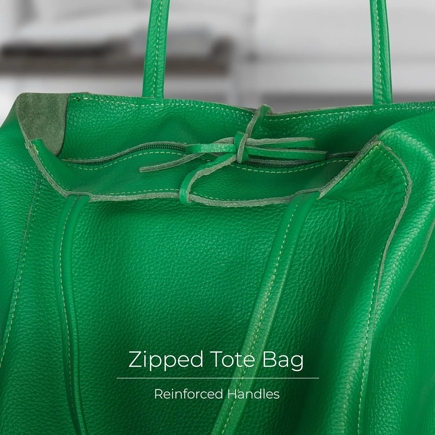 Soft Italian Genuine Calf Leather Tote Bag | Unstructured Unlined Shopper with Zipper, Inside Pocket & Flat Base
