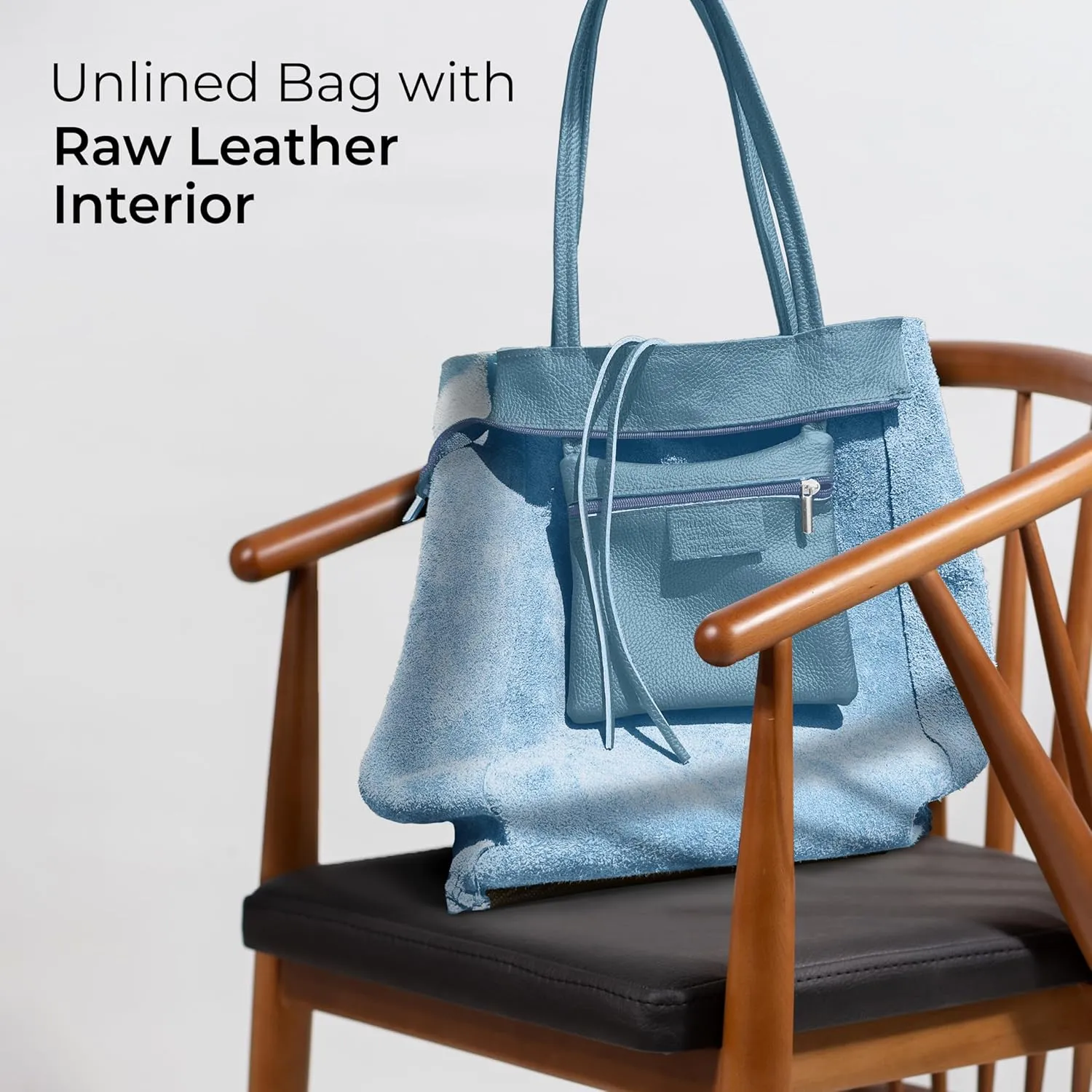 Soft Italian Genuine Calf Leather Tote Bag | Unstructured Unlined Shopper with Zipper, Inside Pocket & Flat Base