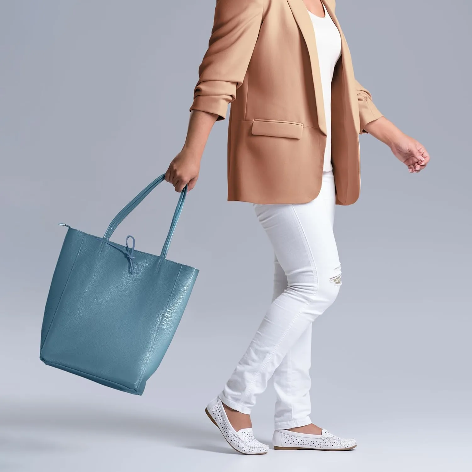 Soft Italian Genuine Calf Leather Tote Bag | Unstructured Unlined Shopper with Zipper, Inside Pocket & Flat Base