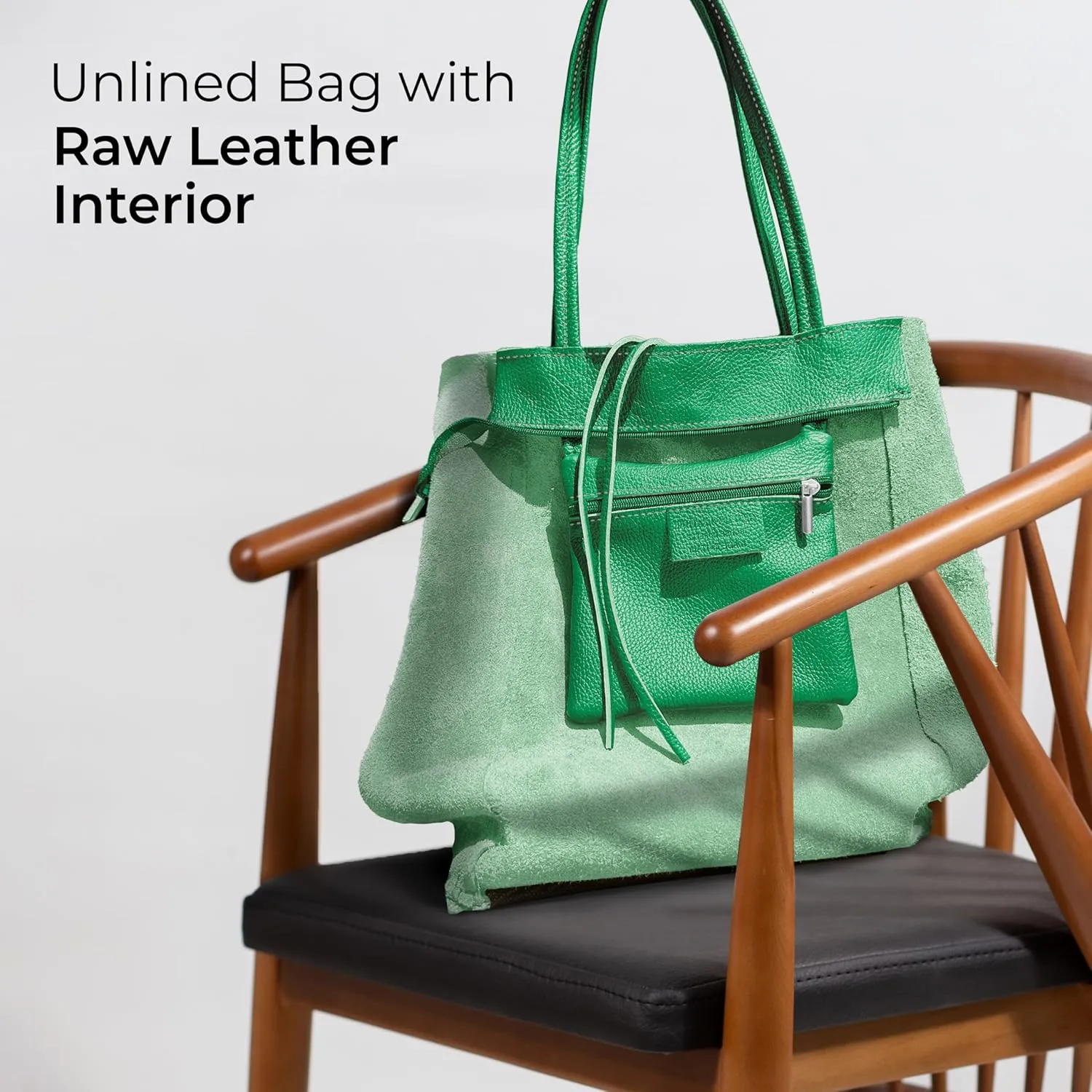 Soft Italian Genuine Calf Leather Tote Bag | Unstructured Unlined Shopper with Zipper, Inside Pocket & Flat Base