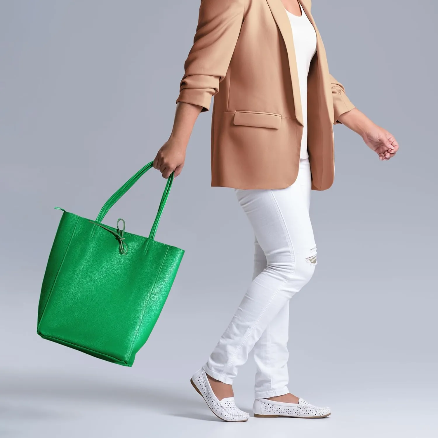 Soft Italian Genuine Calf Leather Tote Bag | Unstructured Unlined Shopper with Zipper, Inside Pocket & Flat Base