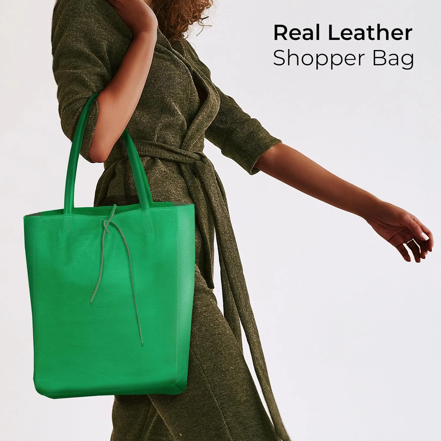 Soft Italian Genuine Calf Leather Tote Bag | Unstructured Unlined Shopper with Zipper, Inside Pocket & Flat Base