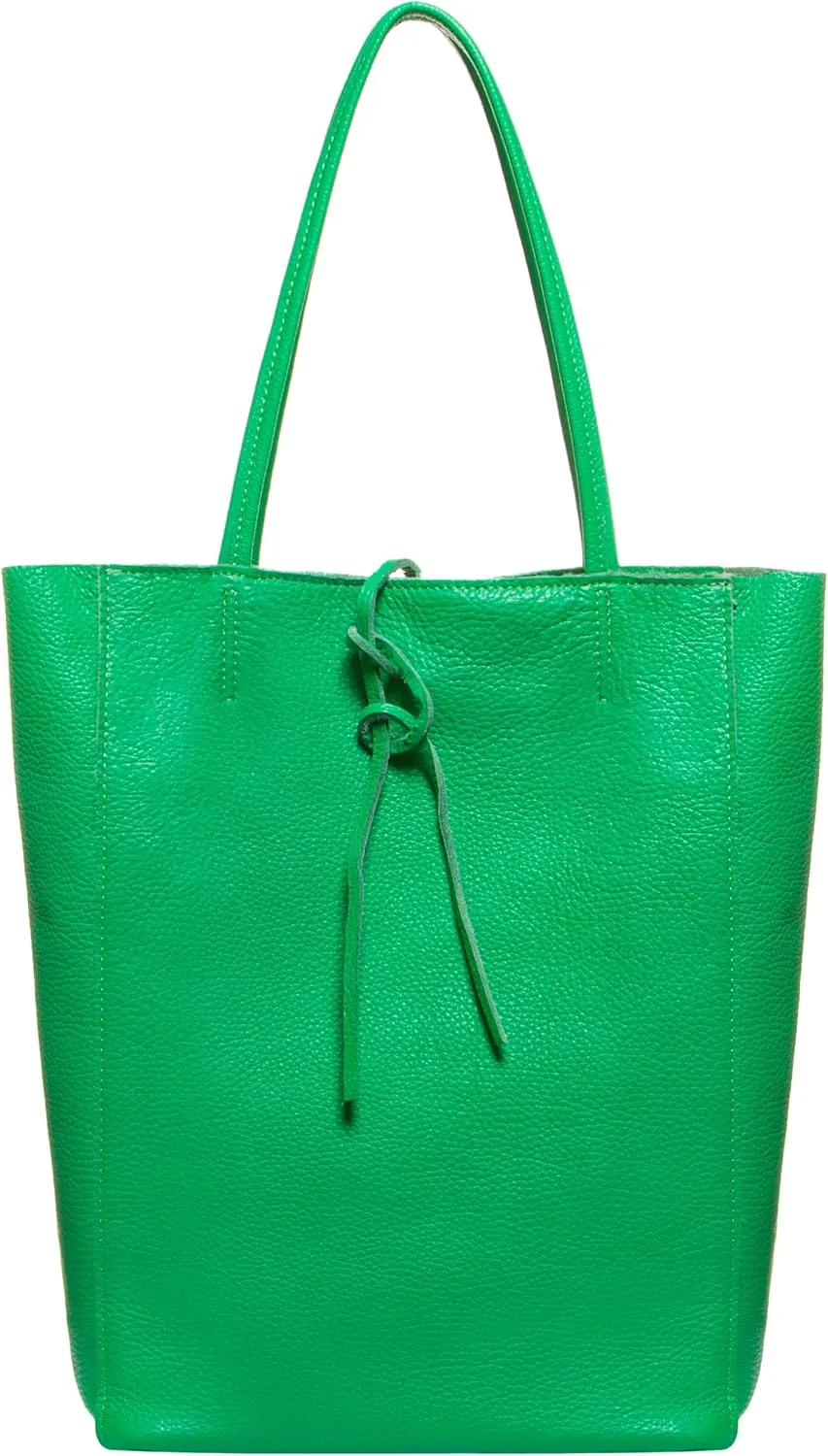 Soft Italian Genuine Calf Leather Tote Bag | Unstructured Unlined Shopper with Zipper, Inside Pocket & Flat Base