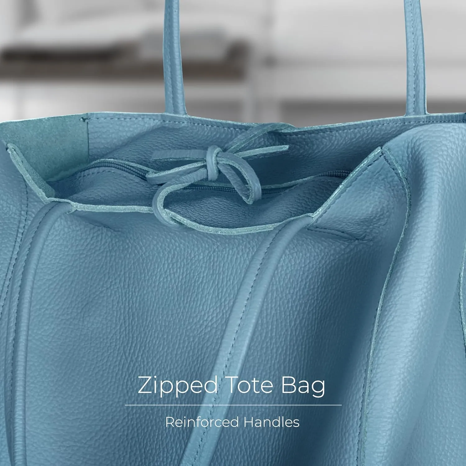 Soft Italian Genuine Calf Leather Tote Bag | Unstructured Unlined Shopper with Zipper, Inside Pocket & Flat Base