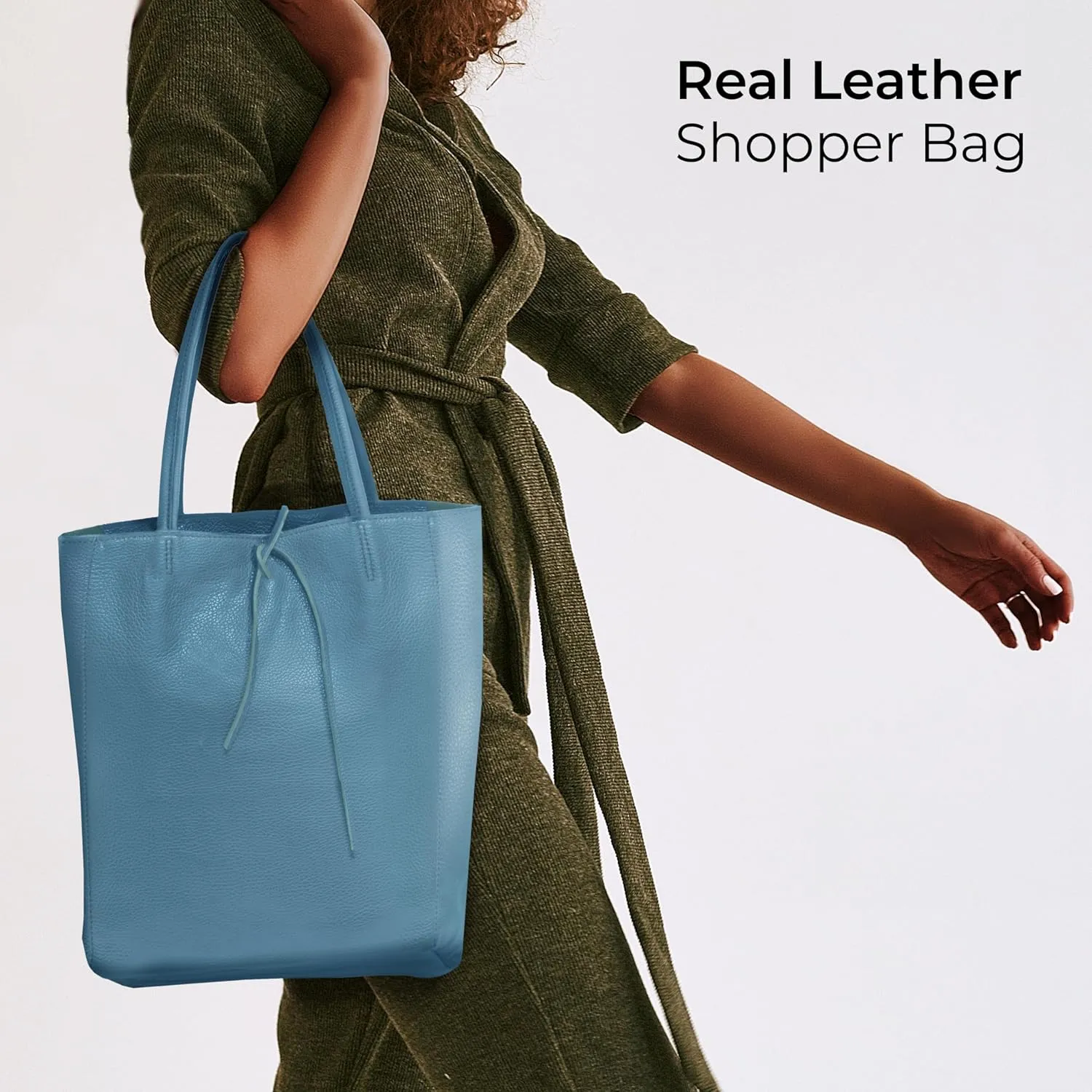 Soft Italian Genuine Calf Leather Tote Bag | Unstructured Unlined Shopper with Zipper, Inside Pocket & Flat Base