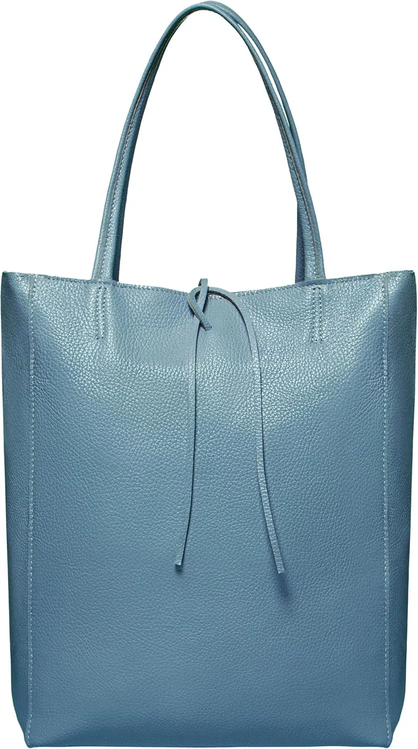 Soft Italian Genuine Calf Leather Tote Bag | Unstructured Unlined Shopper with Zipper, Inside Pocket & Flat Base