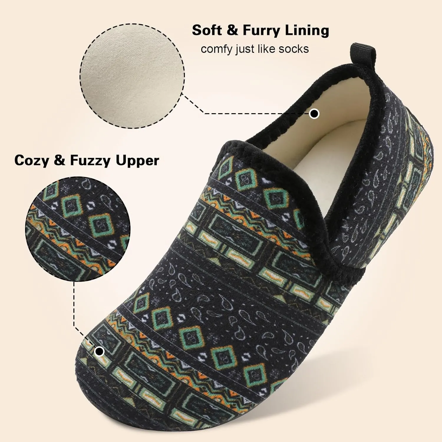 Spesoul Slippers for Women Men Furry Indoor House Shoes Soft Rubber Sole Slipper Socks Slip On House Slippers for Bedroom Home Office Travel Yoga