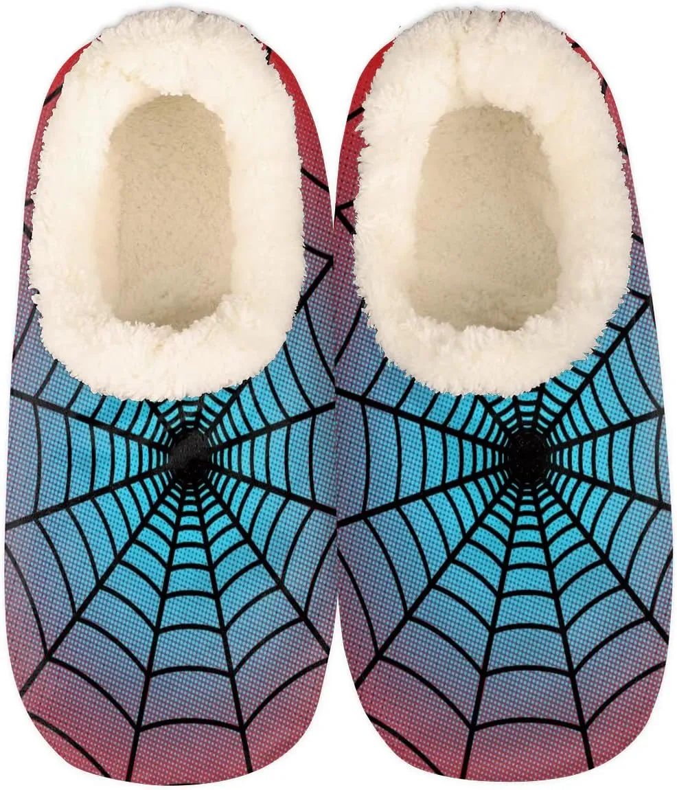 Spider Web Home Slippers Women Men, Fluffy Slippers, Warm Fleece Lined Shoes Cozy Plush Non-Slip House Slippers for Indoor and Outdoor,M