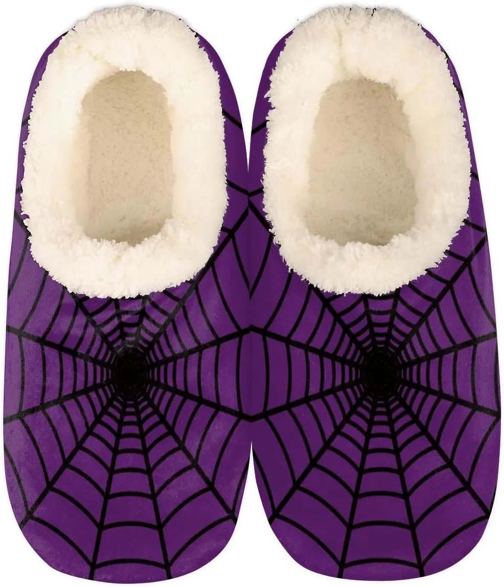 Spider Web Home Slippers Women Men, Fluffy Slippers, Warm Fleece Lined Shoes Cozy Plush Non-Slip House Slippers for Indoor and Outdoor,XXL