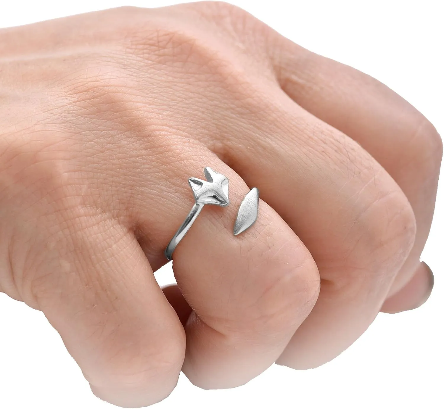 Spinningdaisy Handcrafted Brushed Metal Sleek Fox Head Ring