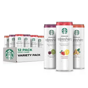 Starbucks Refreshers, 3 Flavor Variety Pack (Peach,Cherry, Stw Lmd), 12 Ounce Sleek Cans (Pack of 12)