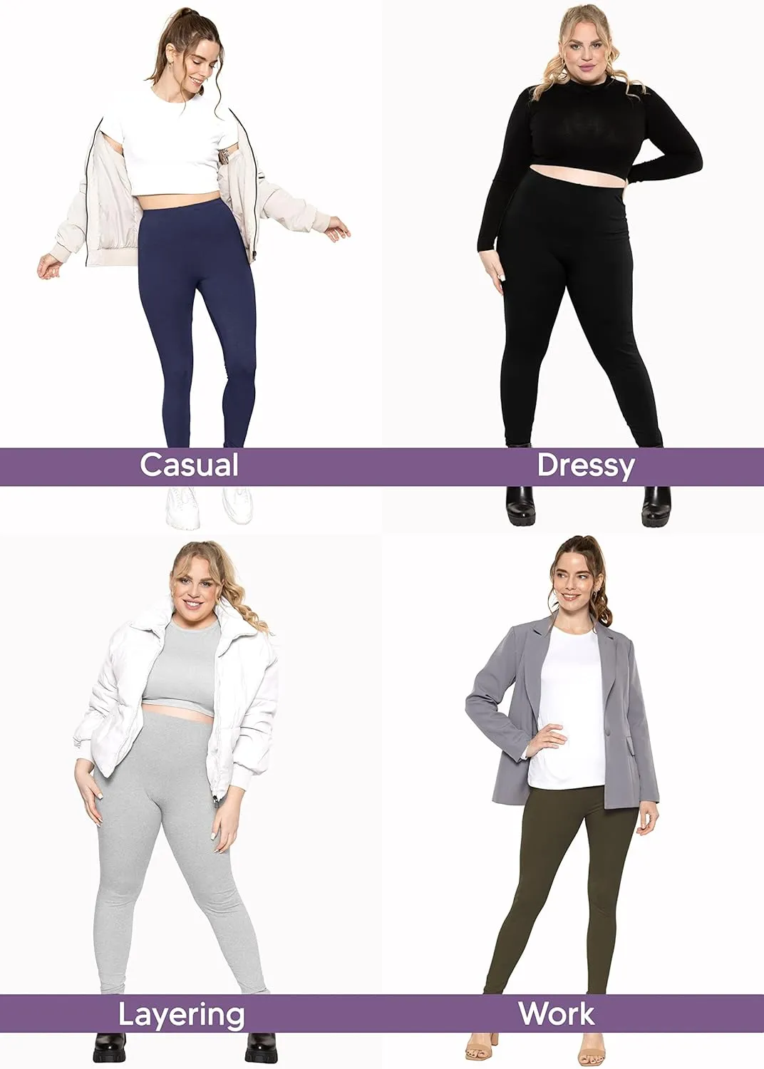 STRETCH IS COMFORT Women's and Plus Size High Rise Knee and Ankle Leggings