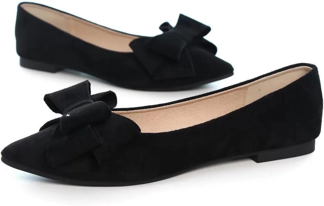 Stunner Womens Bowknot Flower Ballet Flats Pointed Toe Soft Dress Shoes