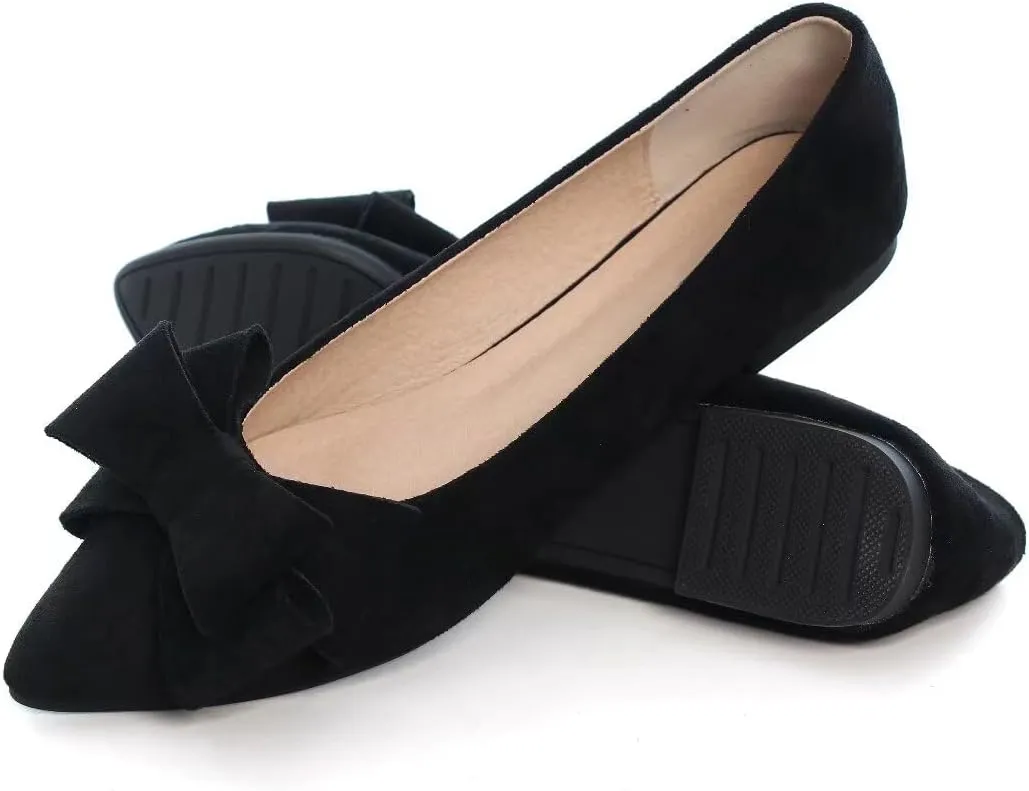 Stunner Womens Bowknot Flower Ballet Flats Pointed Toe Soft Dress Shoes