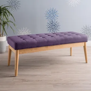 Stylish and Comfortable Ottoman Bench for Use, Button-Tufted Seat, Solid Wood Legs, Purple