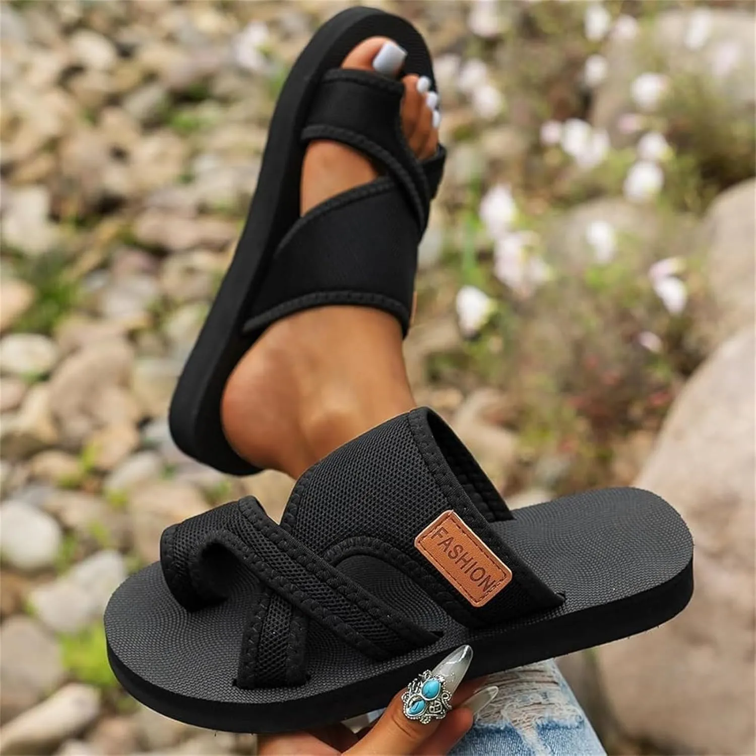 Summer Sandals for Women 2025 Trendy Comfy Beach Breathable Hollow Mesh Slide Sandals Womens Flat Wide Shoes Lightweight