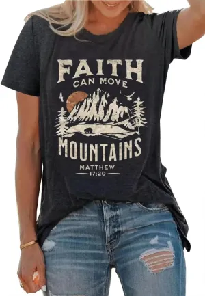 Sun and Mountain Shirt for Women Camping Hiking Shirt Sunrise Pine Tree Graphic Tees Nature Casual Short Sleeve Shirt