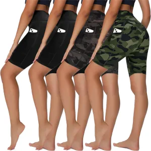 Sundwudu 4 Pack Biker Shorts for Women - 8” High Waist Tummy Control Summer Workout Shorts for Running Yoga Athletic