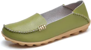 Sunporx Women's Driving Loafers Leather Comfortable Moccasins Breathable Slip On Nurse Loafer Round Toe Wild Walking Fashion Soft Shoes