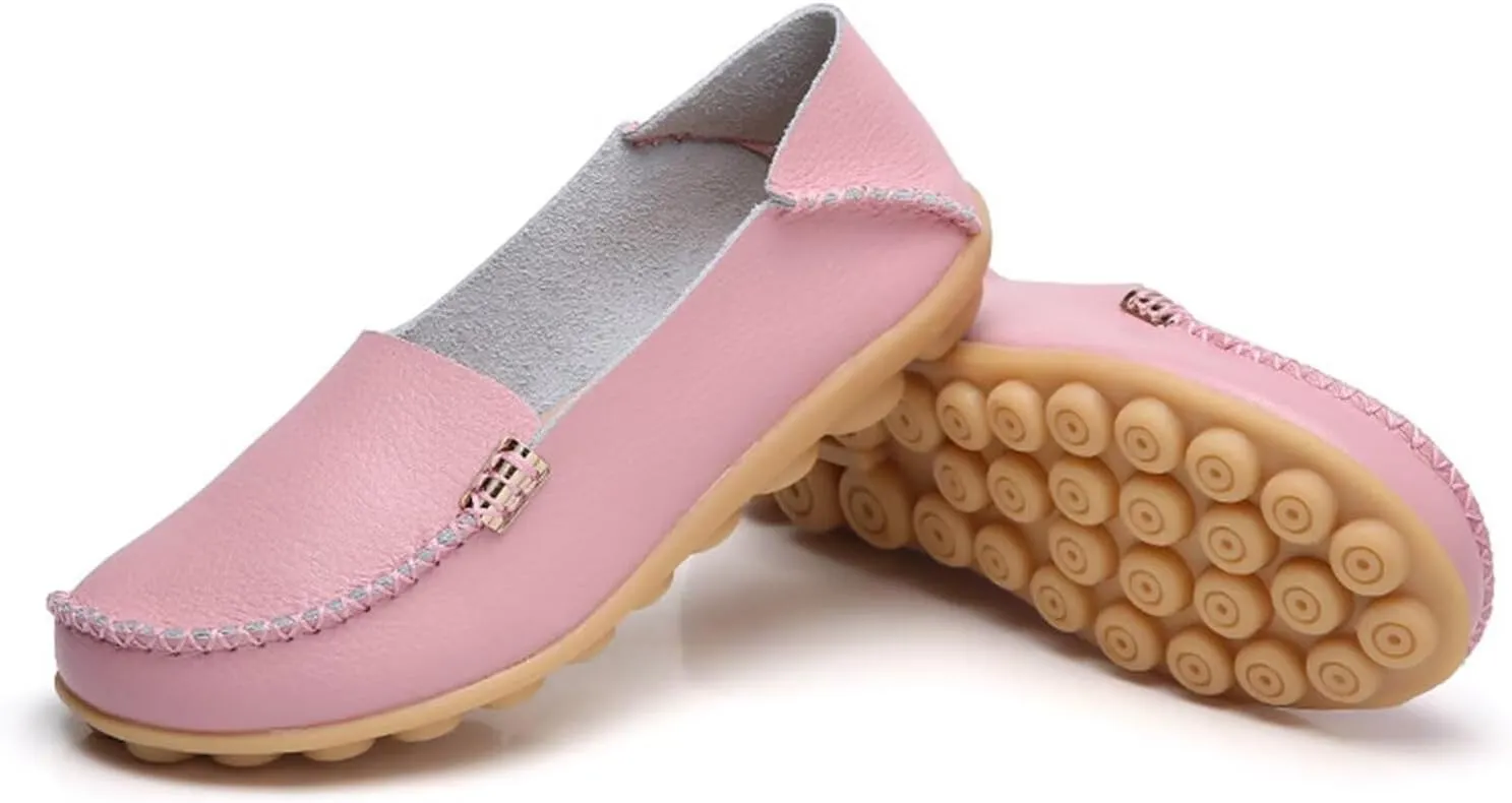Sunporx Women's Driving Loafers Leather Comfortable Moccasins Breathable Slip On Nurse Loafer Round Toe Wild Walking Fashion Soft Shoes