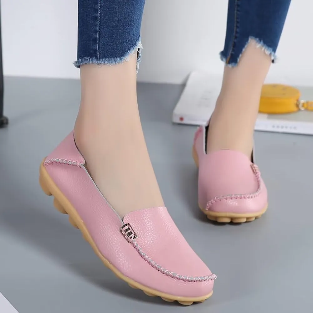 Sunporx Women's Driving Loafers Leather Comfortable Moccasins Breathable Slip On Nurse Loafer Round Toe Wild Walking Fashion Soft Shoes