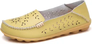 Sunporx Women's Driving Loafers Leather Comfortable Moccasins Breathable Slip On Nurse Loafer Round Toe Wild Walking Fashion Soft Shoes